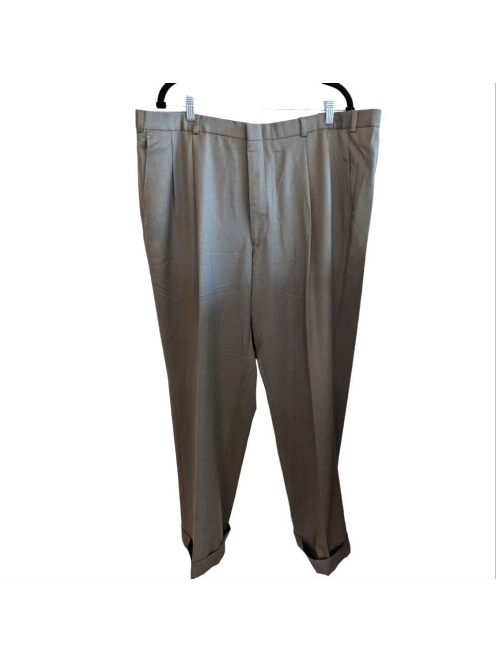 Brooks Stretch Light Olive Pleated & Cuffed Dress Pants Size 42S EUC